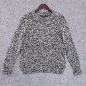 LRL RALPH LAUREN Womens Medium Marled Knit Sweater Black White Cotton Blend